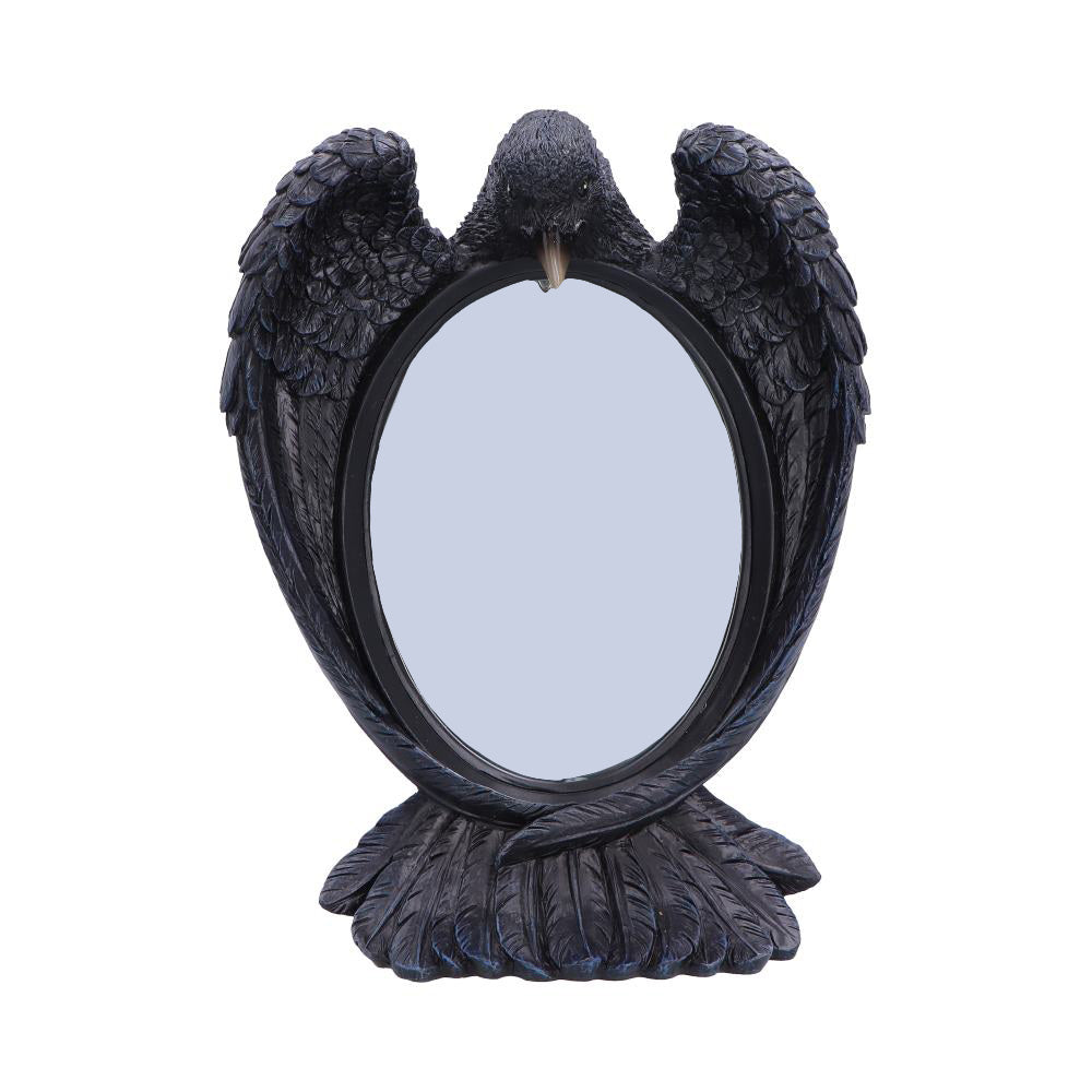 Nemesis Now Nevermore Reflection mirror with detailed black frame, measuring 30.2cm, featuring a dark, artistic design.